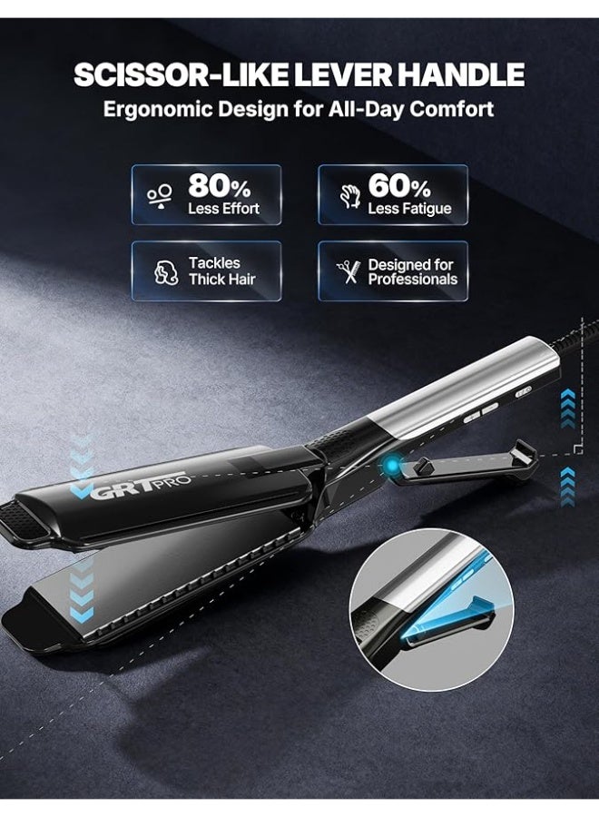 GRT Professional Wide Hair Straightener & Styler Wide Plate 55mm Quick Easy Styling, Floating Plates Ionic Anti-Frizz Ceramic Coating 30s Rapid Heating, Digital Display 19 Settings 50°C~230°C Thick Hairs - Image 2